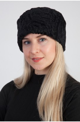 Black karakul sheep fur hat